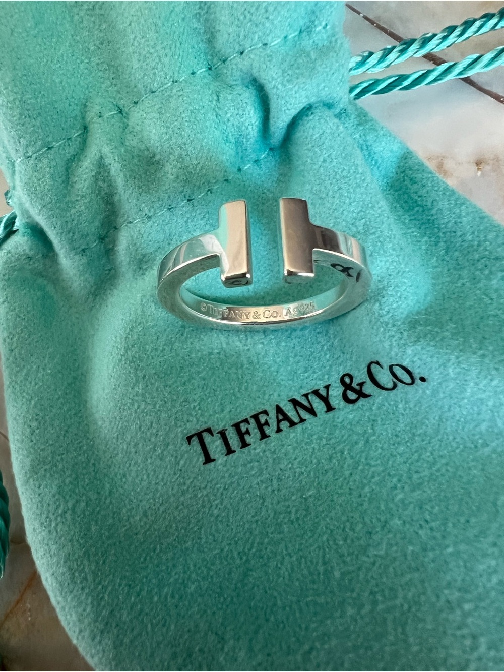 Tiffany & Co. Sterling Silver Open T Ring Size US 7 - Picture 2 of 5